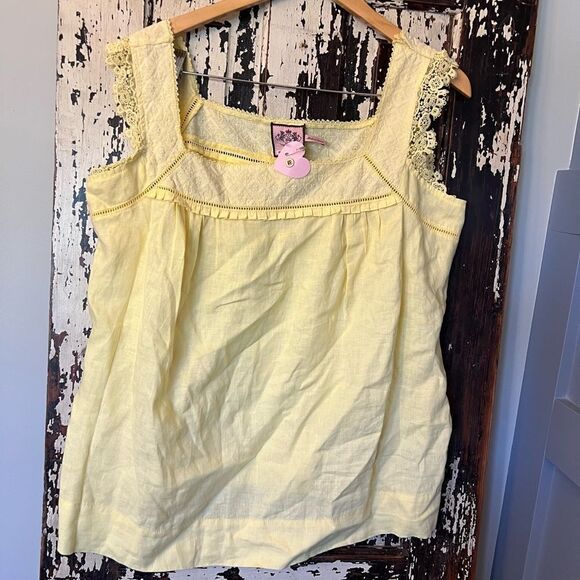 Women’s Juicy Couture Boho yellow lace and button tank top. Size XL - Picture 1 of 11